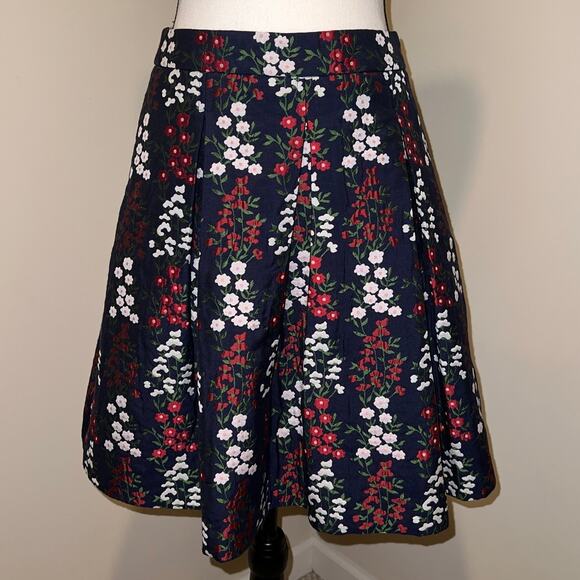 Brooks Brothers Damask Jacquard Pleated A-Line Skirt Navy Blue Floral Size 4P - Picture 2 of 16